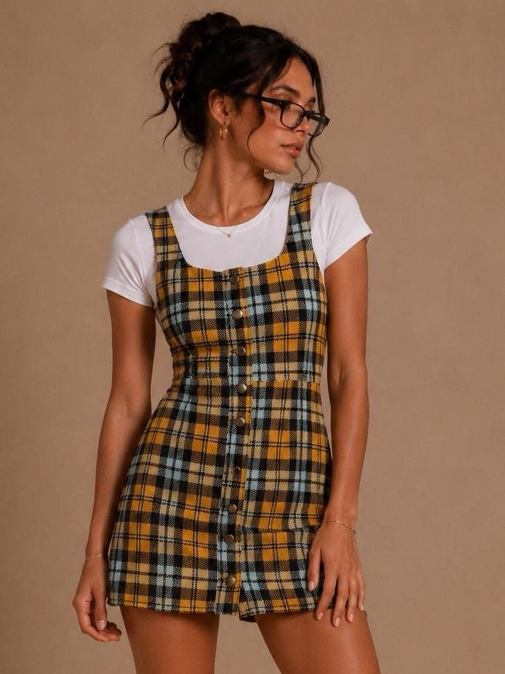 Yellow Plaid Button-Front Mini Dress from urban outfitters